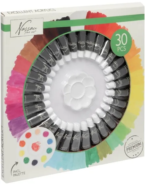 Nassau Acrylic colour paint circle 30 x 12ml + 1 palette